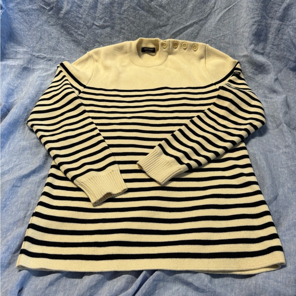 Saint James Cream and Black Striped Sweater